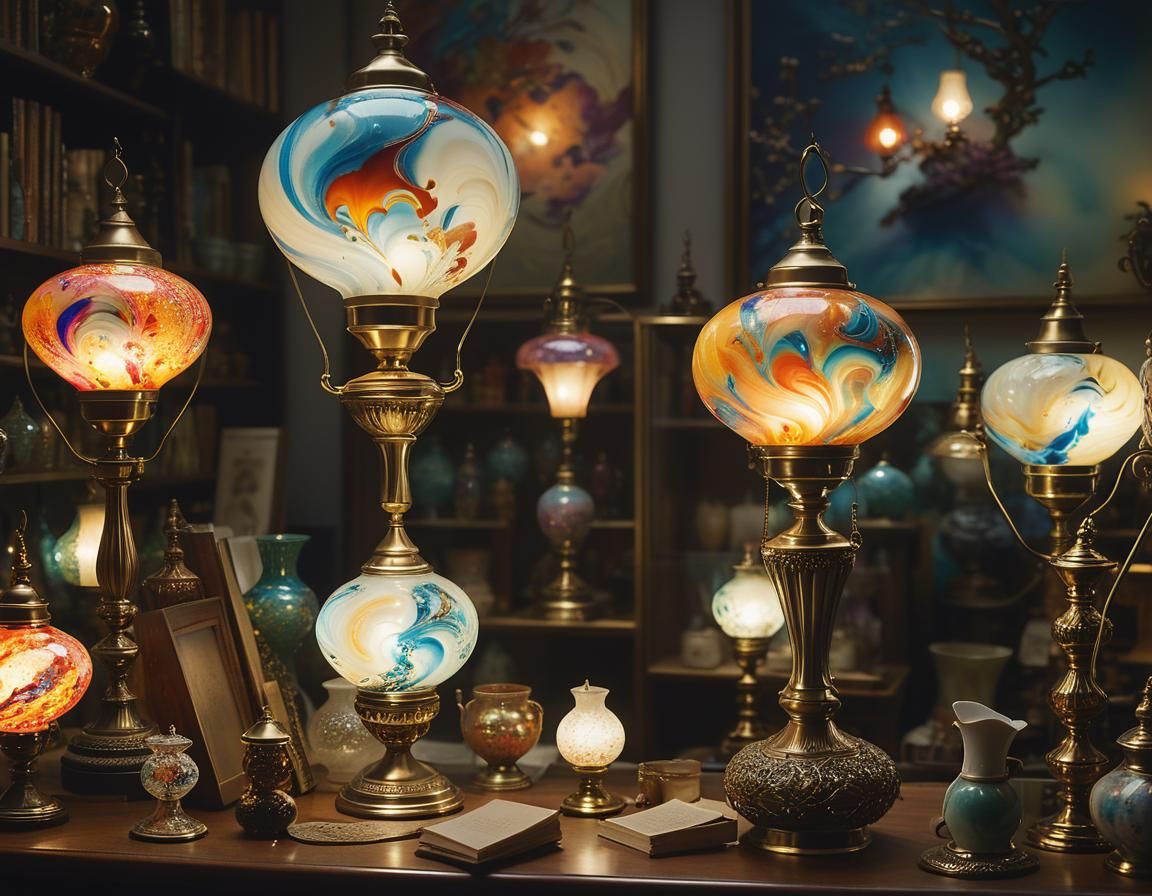 Enchanting Lamp Shop with Marbled Lamps