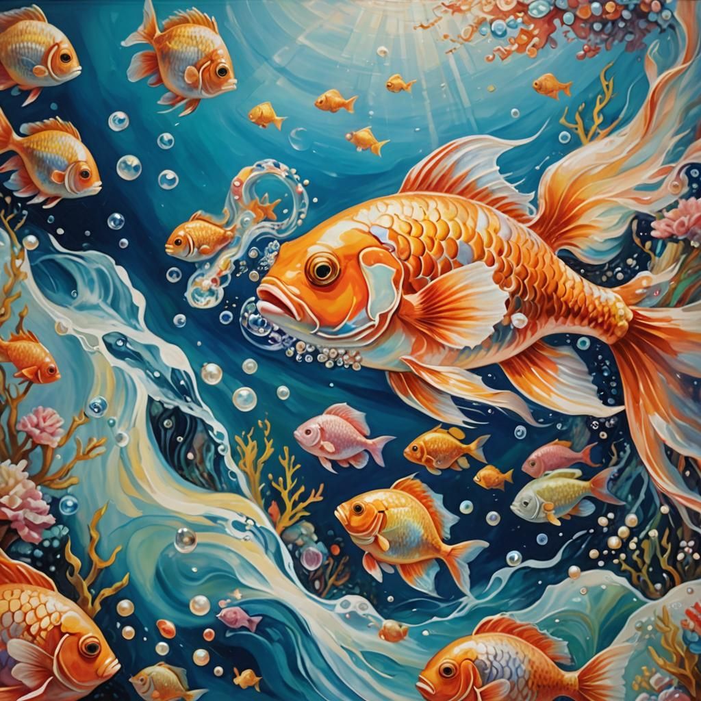 Dreamy Surrealist Oil Painting of Underwater Scene
