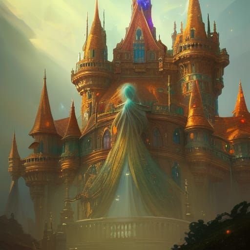 Psychedelic Fantasy Castle Portrait in Hyperdetailed Style