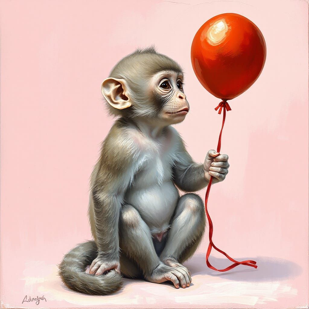 A Baby Baboon with a Balloon