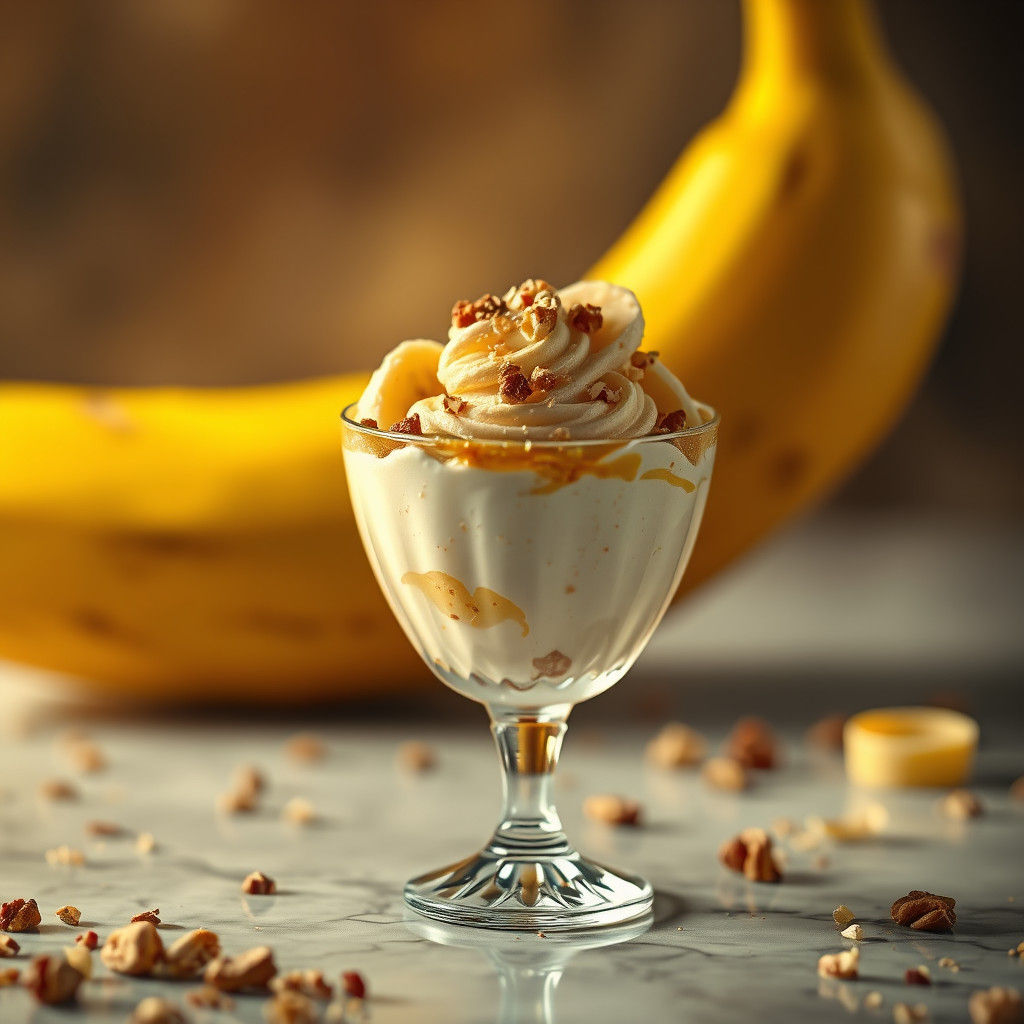 Creamy Dessert in Glass with Bananas, Matte Painting