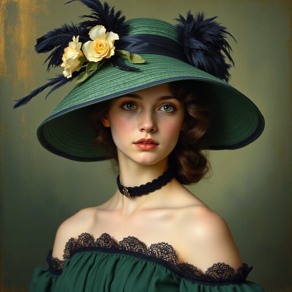 Portrait of Woman in Green Hat, Classical Style