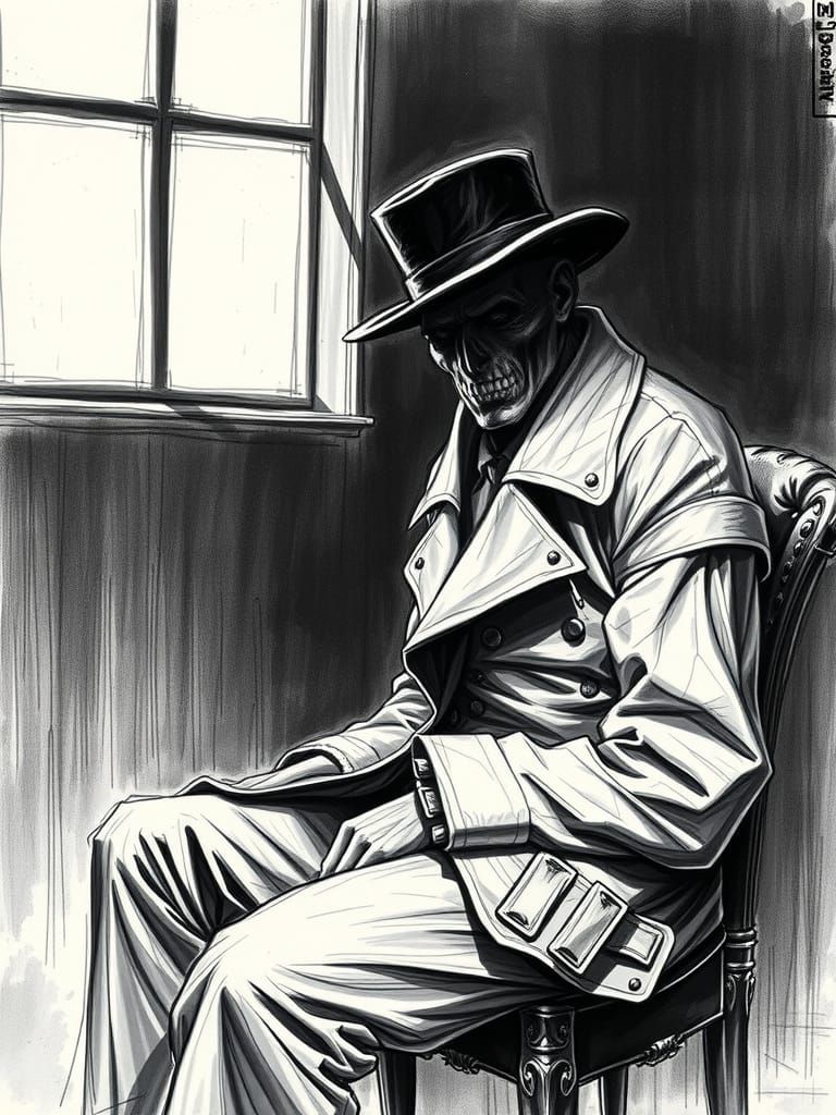 Grim Figure in Detailed Pencil Sketch Style