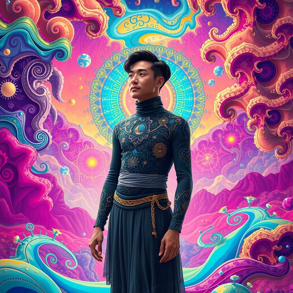 Surreal Landscape with Fractal Patterns in Visionary Art Sty...