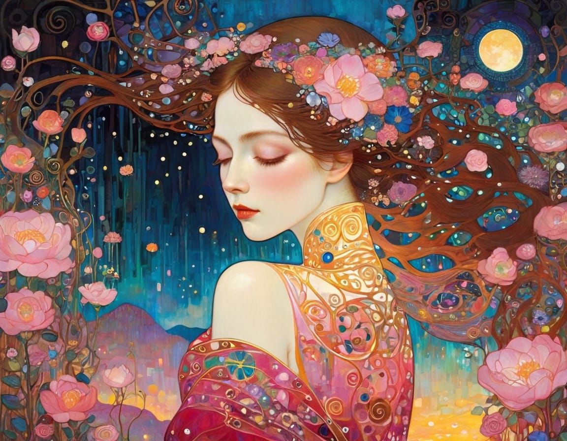 Ethereal Scottish Spring in Vibrant Pink, Inspired by Klimt