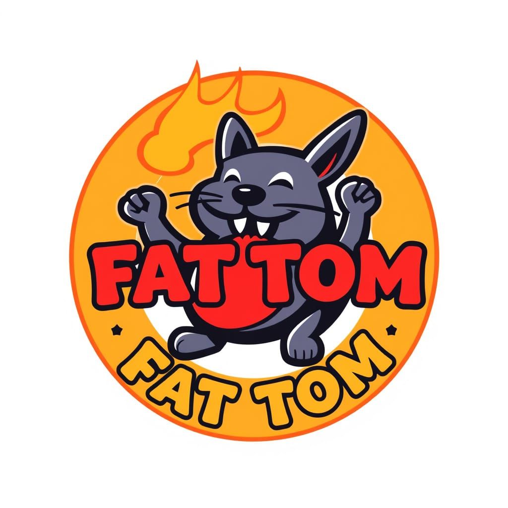 A vibrant logo design for a restaurant named "FAT TOM,"