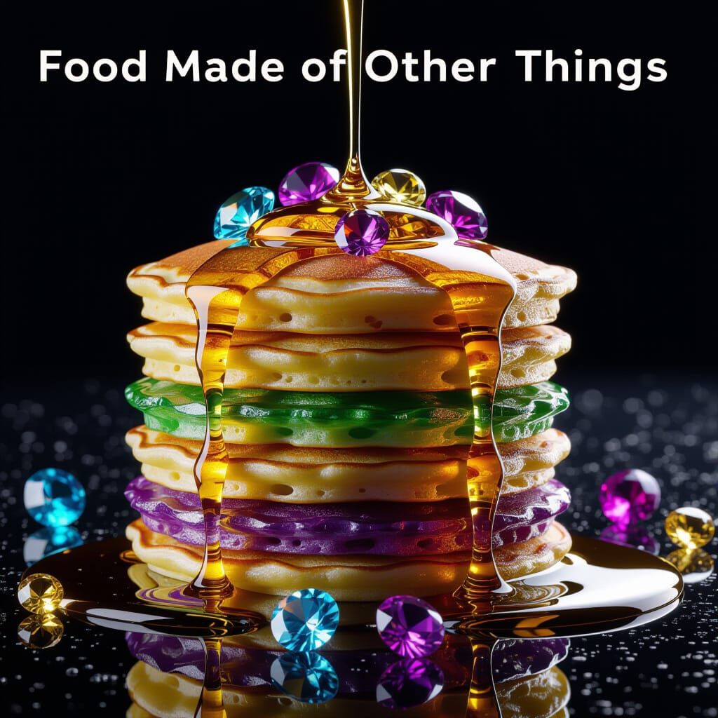 Gemstone Pancakes Drizzled with Gold: Hyperrealistic Digital...