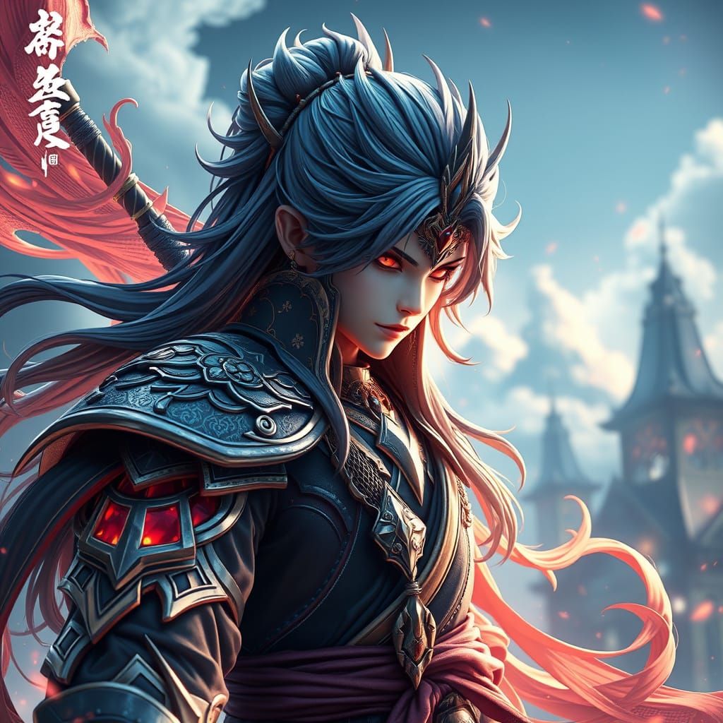 Surreal Anime Warrior in Vibrant Concept Art Style
