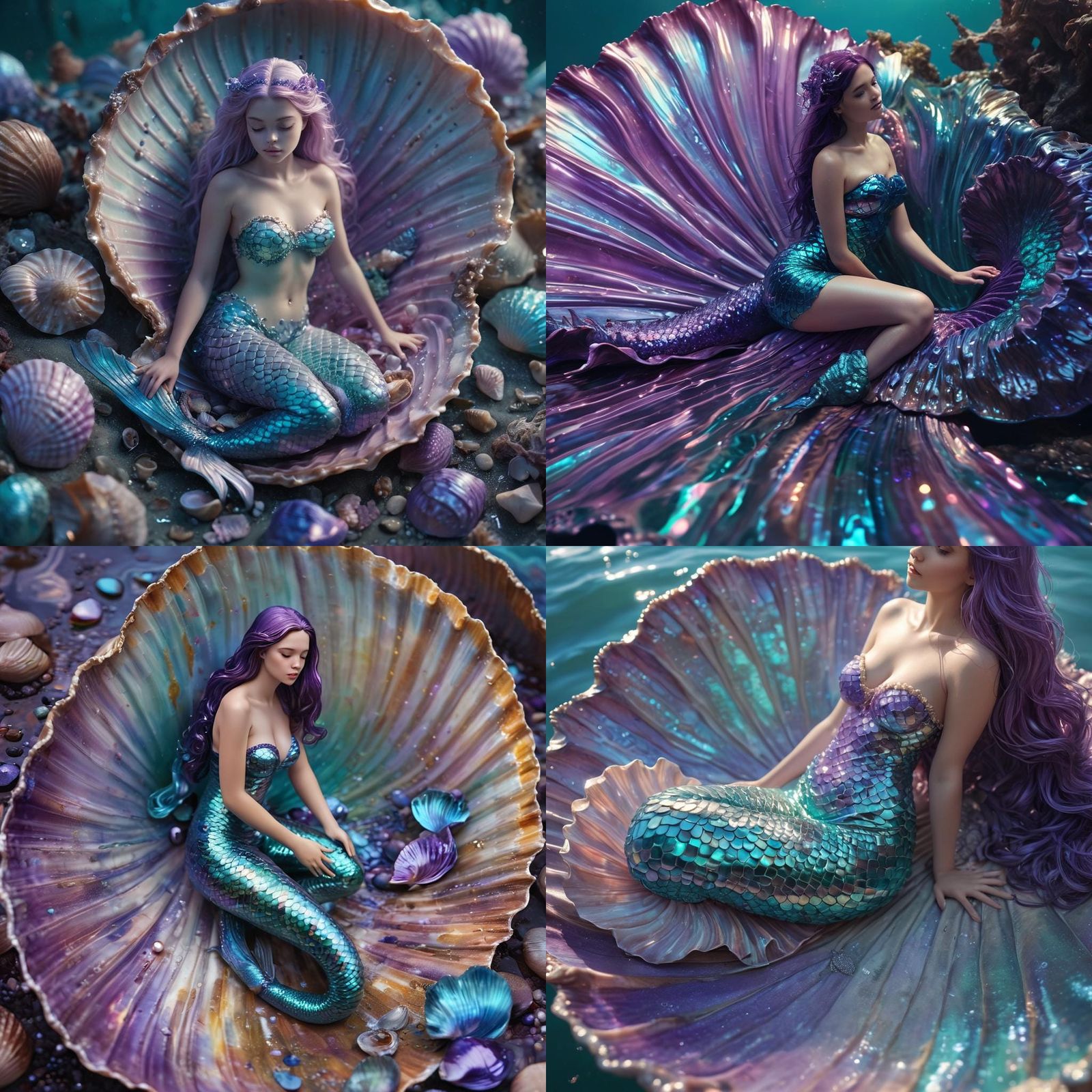 Mermaid in Clamshell with Intricate Details