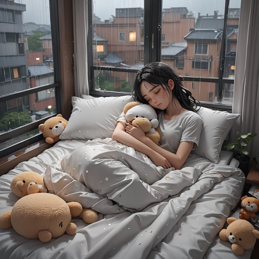 Peaceful Rainy Day Nap: 3D Anime Art