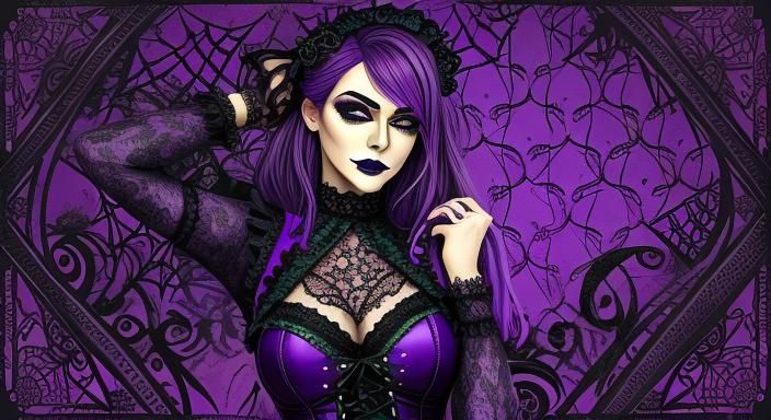 Gothic Zentangle Girl in Leather and Lace