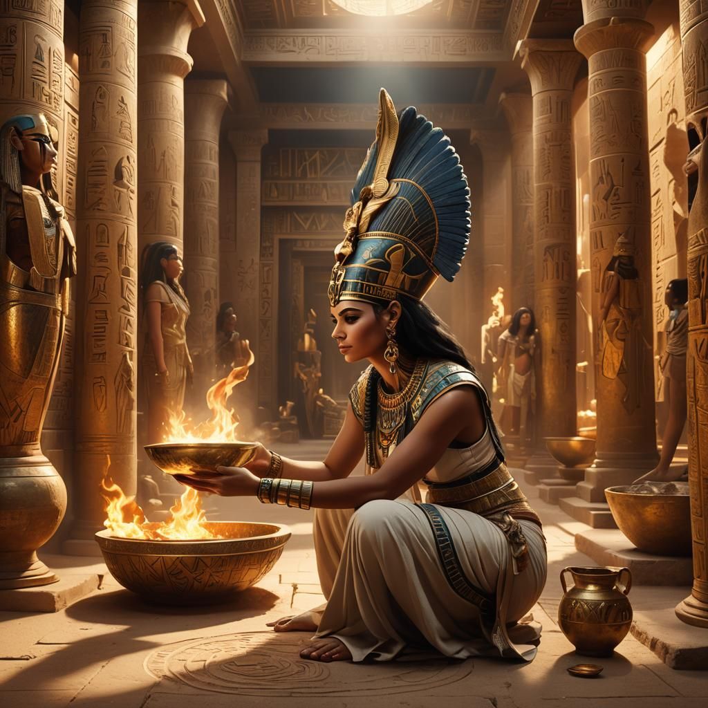 Egyptian Priestess Holding Fire: Digital Matte Painting