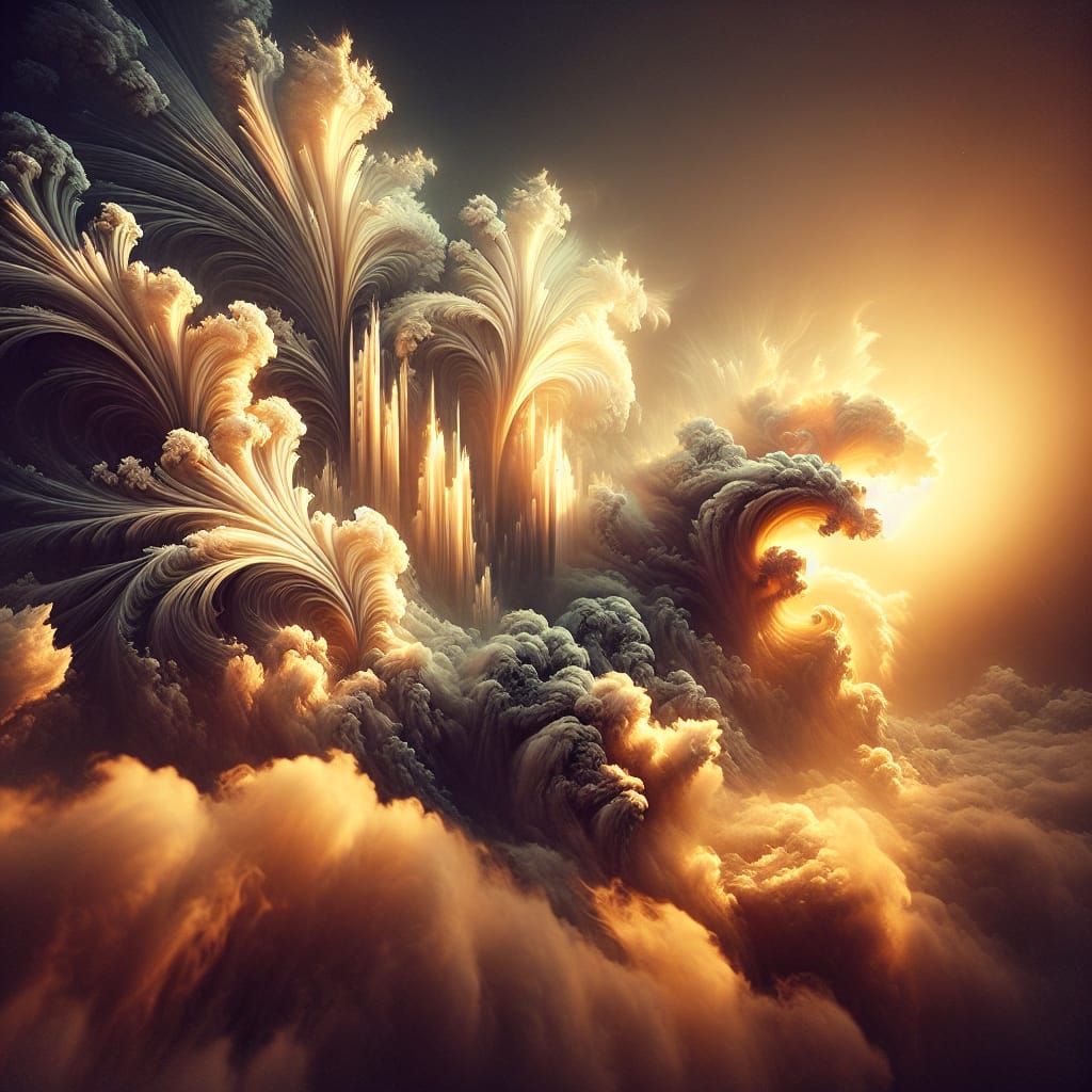 Golden Dreamscape with Majestic Cloud Creatures