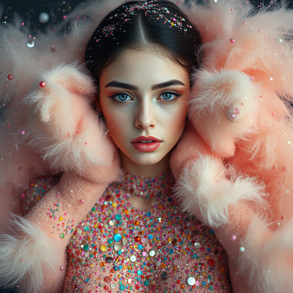 Woman in Explosion of Sand and Glitter