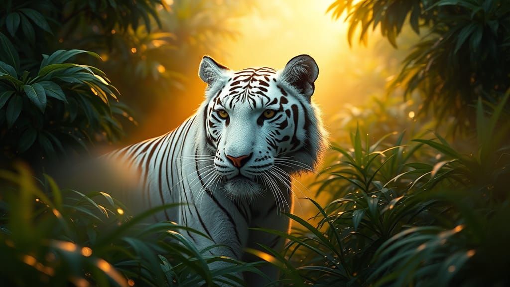 Majestic White Tiger in Morning Glory