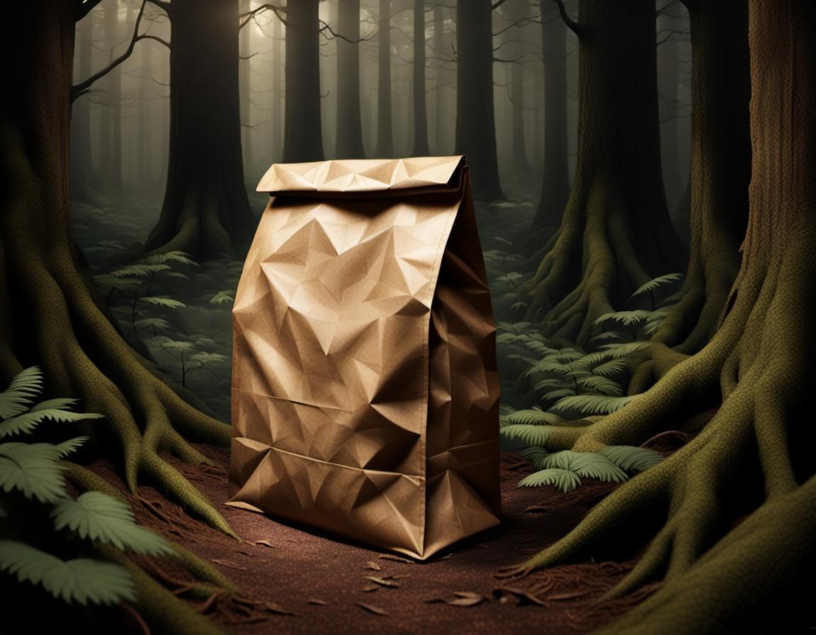 Mysterious Brown Paper Bag in Dark Forest