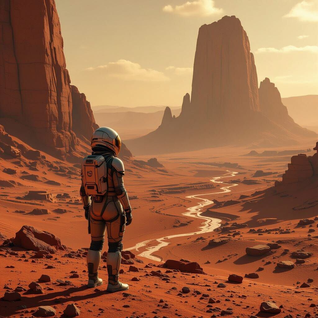 Martian Canyon Explorer Amidst Alien Ruins