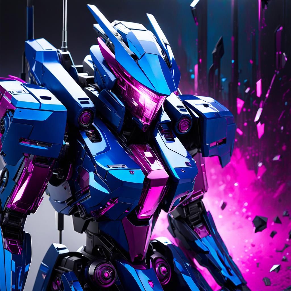 Sapphire and Magenta Mythical Being in Cyberpunk Style