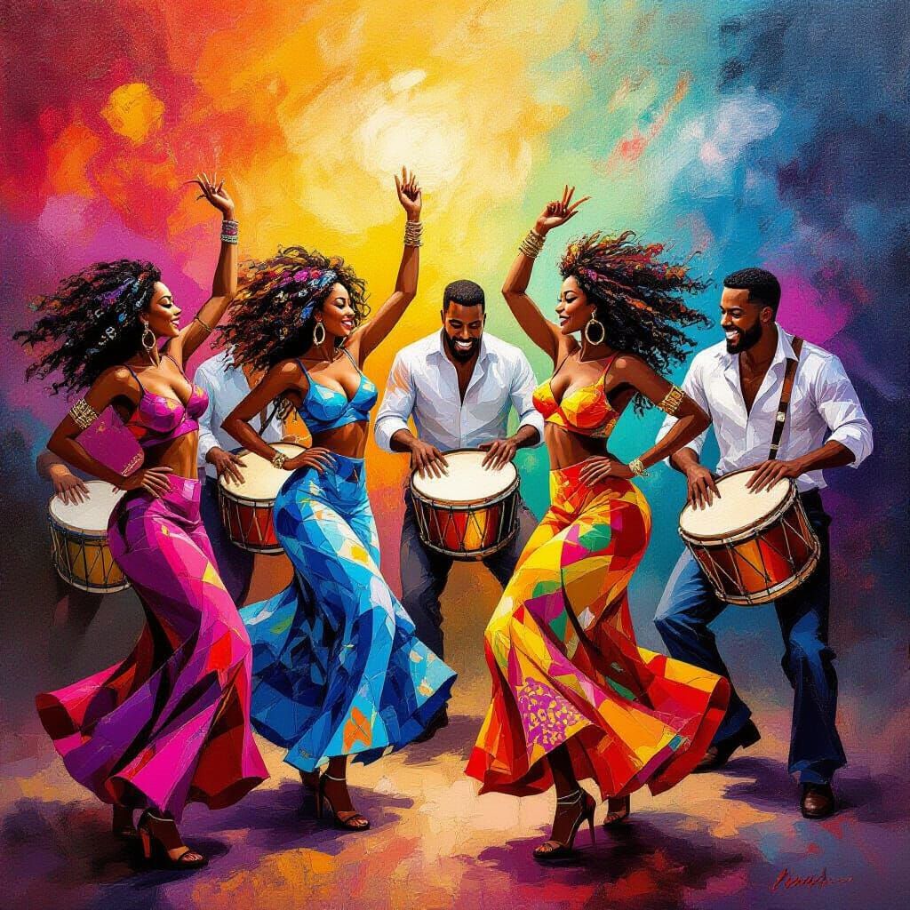 Vibrant Afro-Cuban Dance Scene with Bold Rhythms