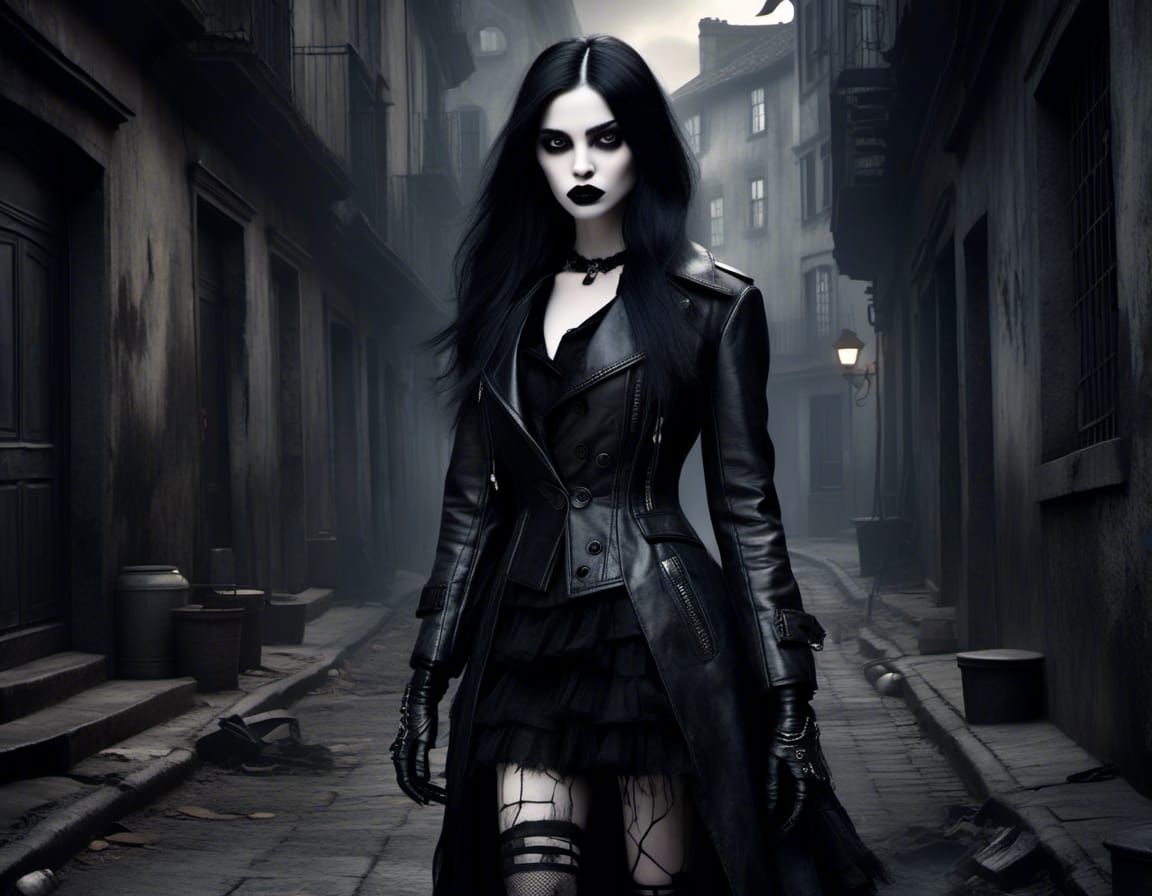 pretty goth girl in ripped tights