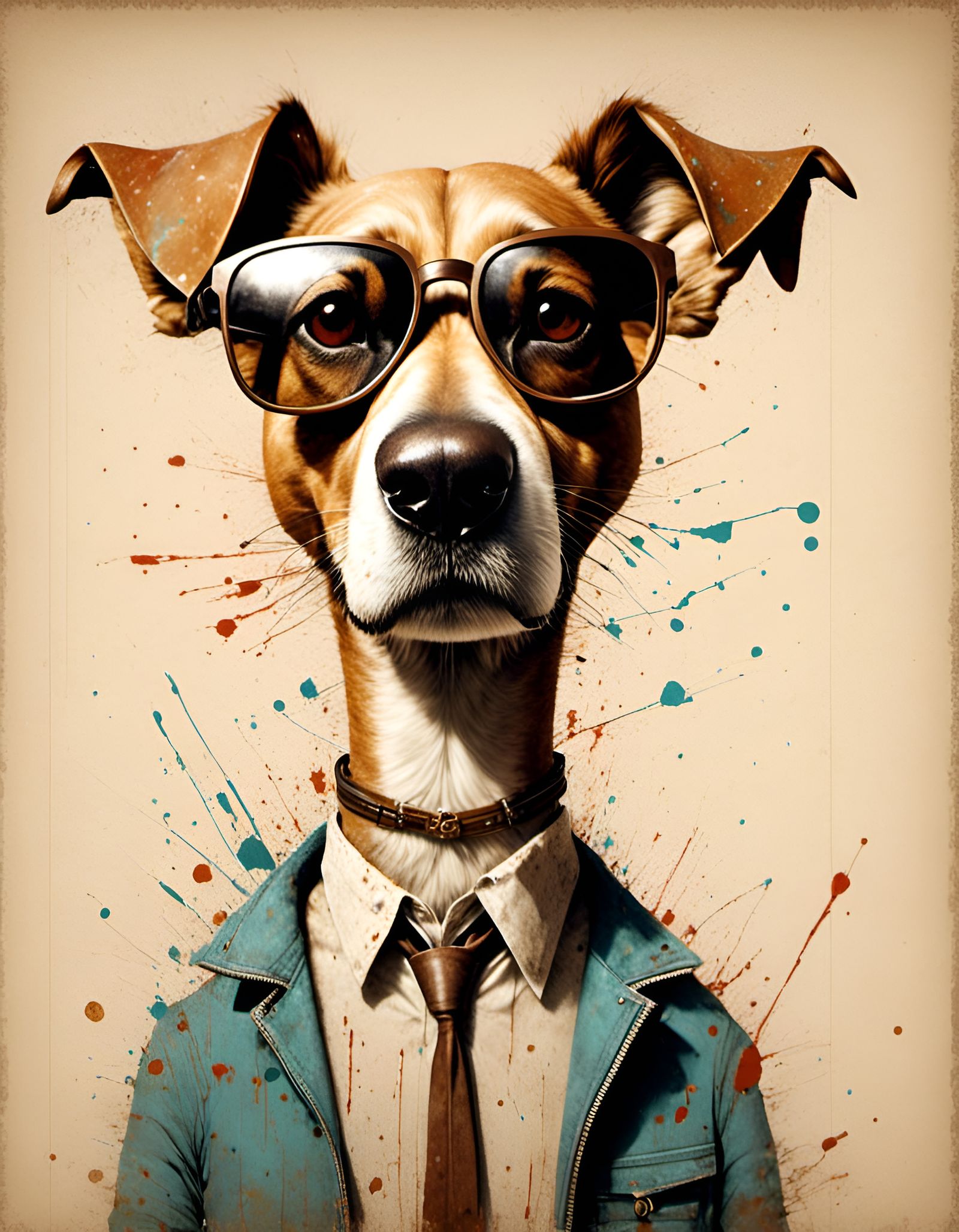 Cool Dog Caricature with Sunglasses in Sketch Style