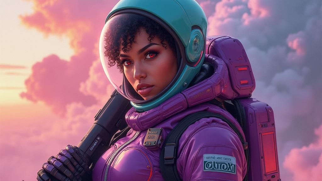 Venezuelan Woman in Spacesuit with Laser Rifle