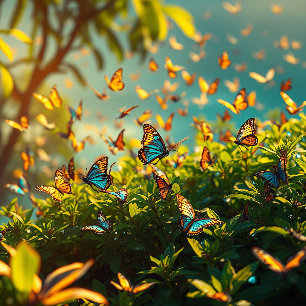 Iridescent Swallowtail Butterflies in Lush Island Ecosystem