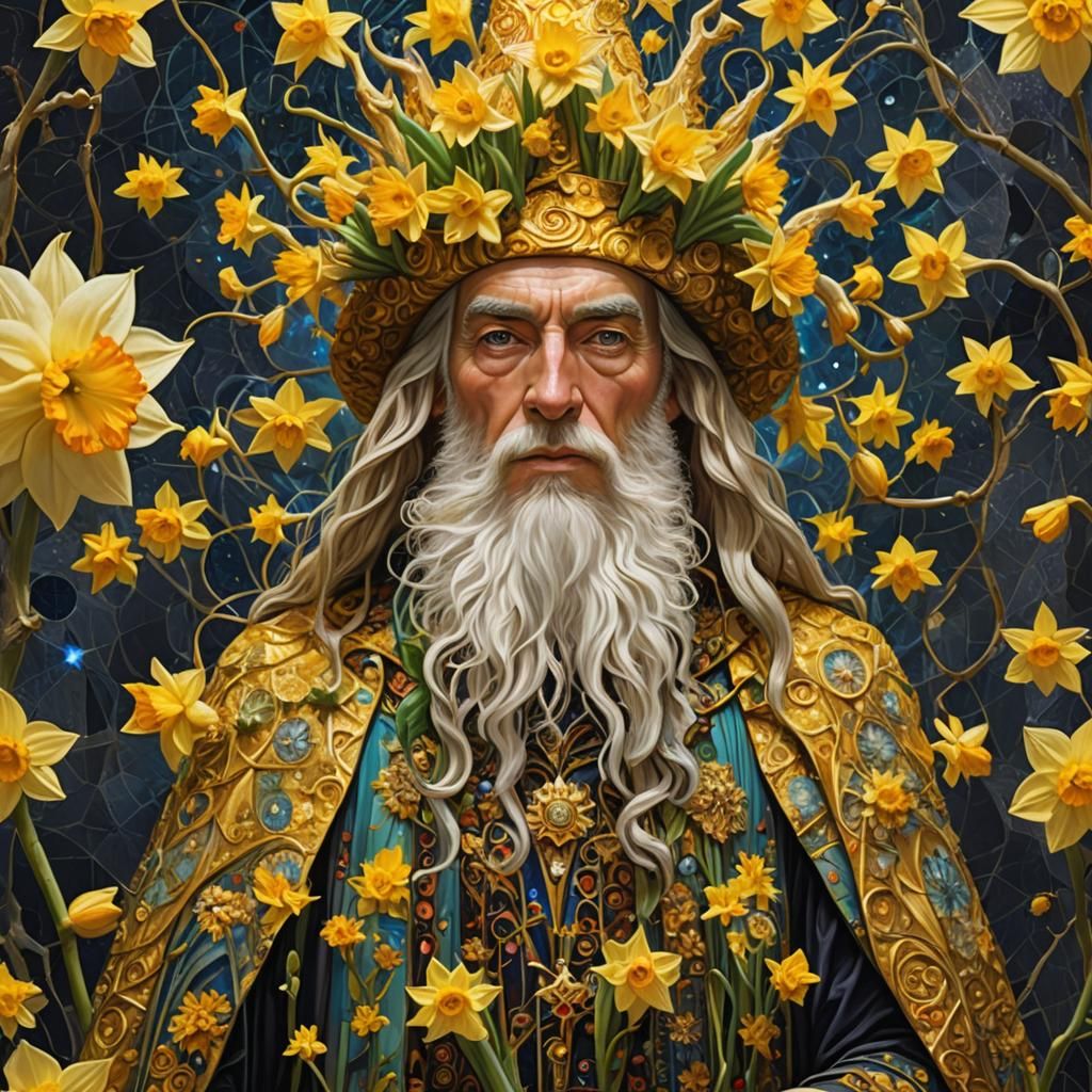 Daffodil Wizard in Klimt Fractal Style