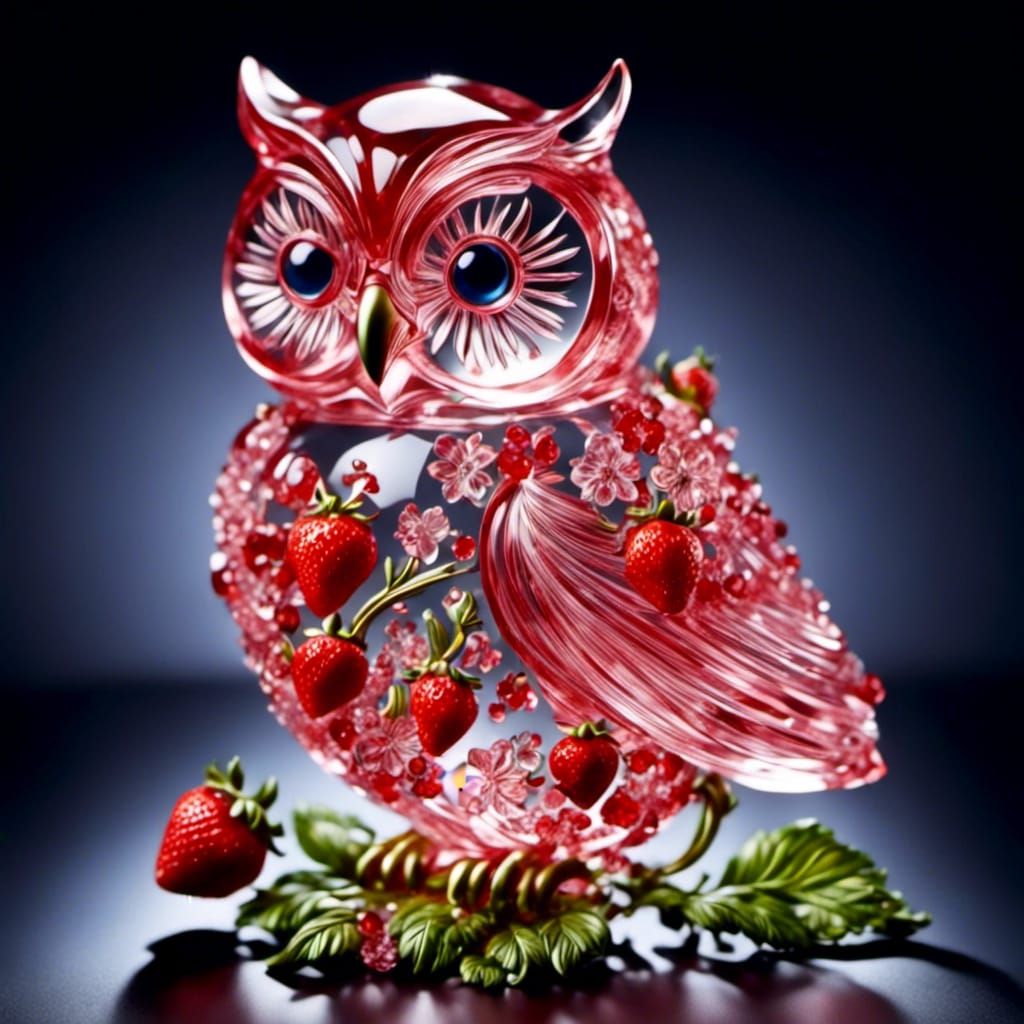 Glass Strawberry-Owl with Flowers