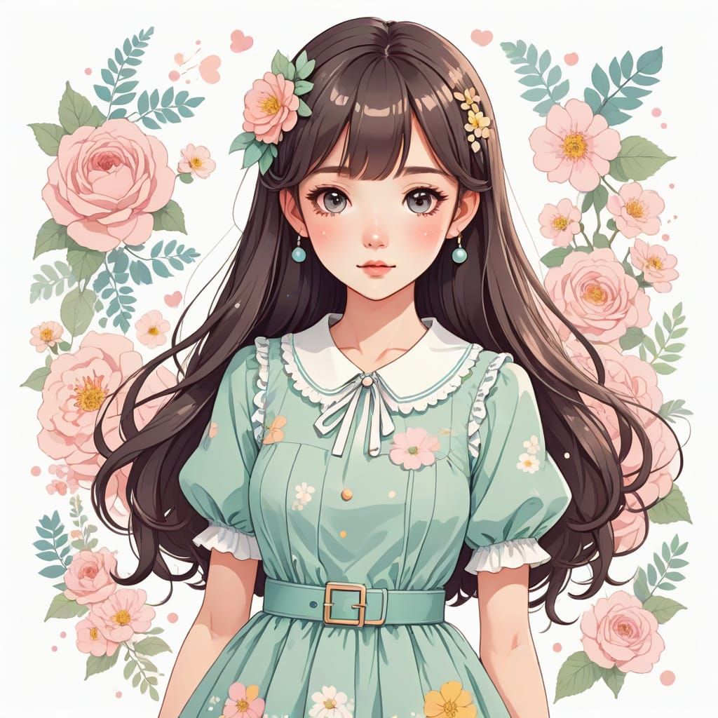 Anime Woman in Kawaii Pastel Style