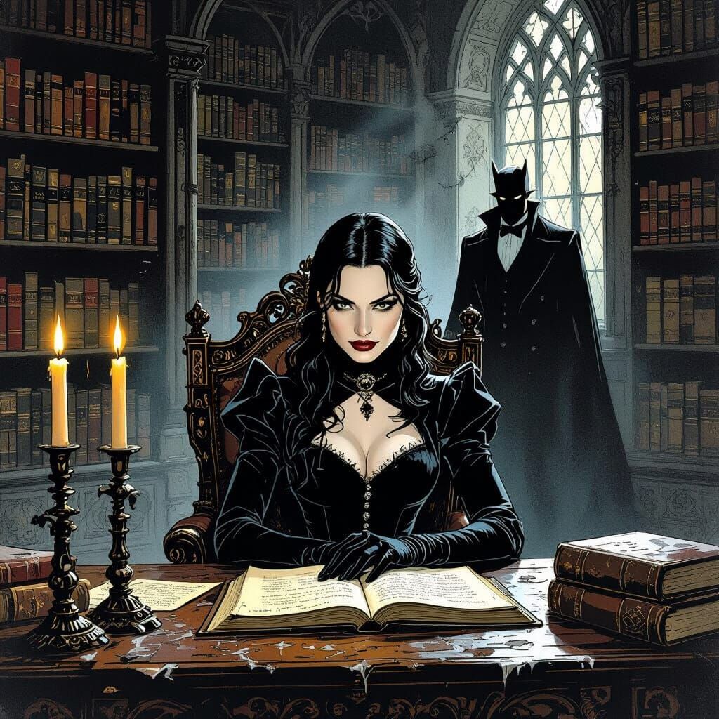 Keira Wayne in Gothic Library, Comic Art Style