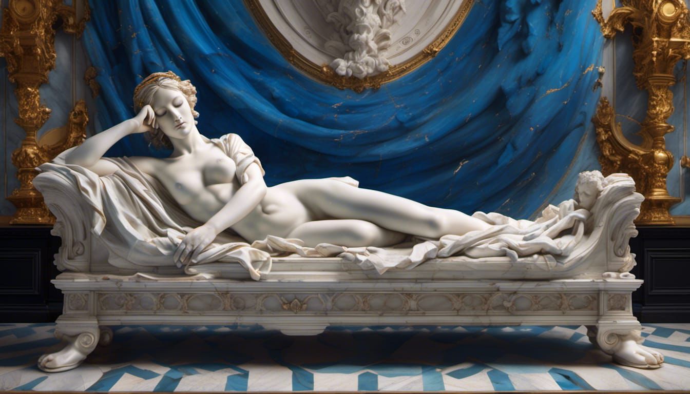 Hyperrealistic Marble Statue of Reclining Woman