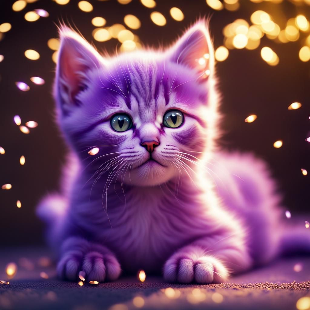 Cute Purple Kittens in Bioluminescent Setting