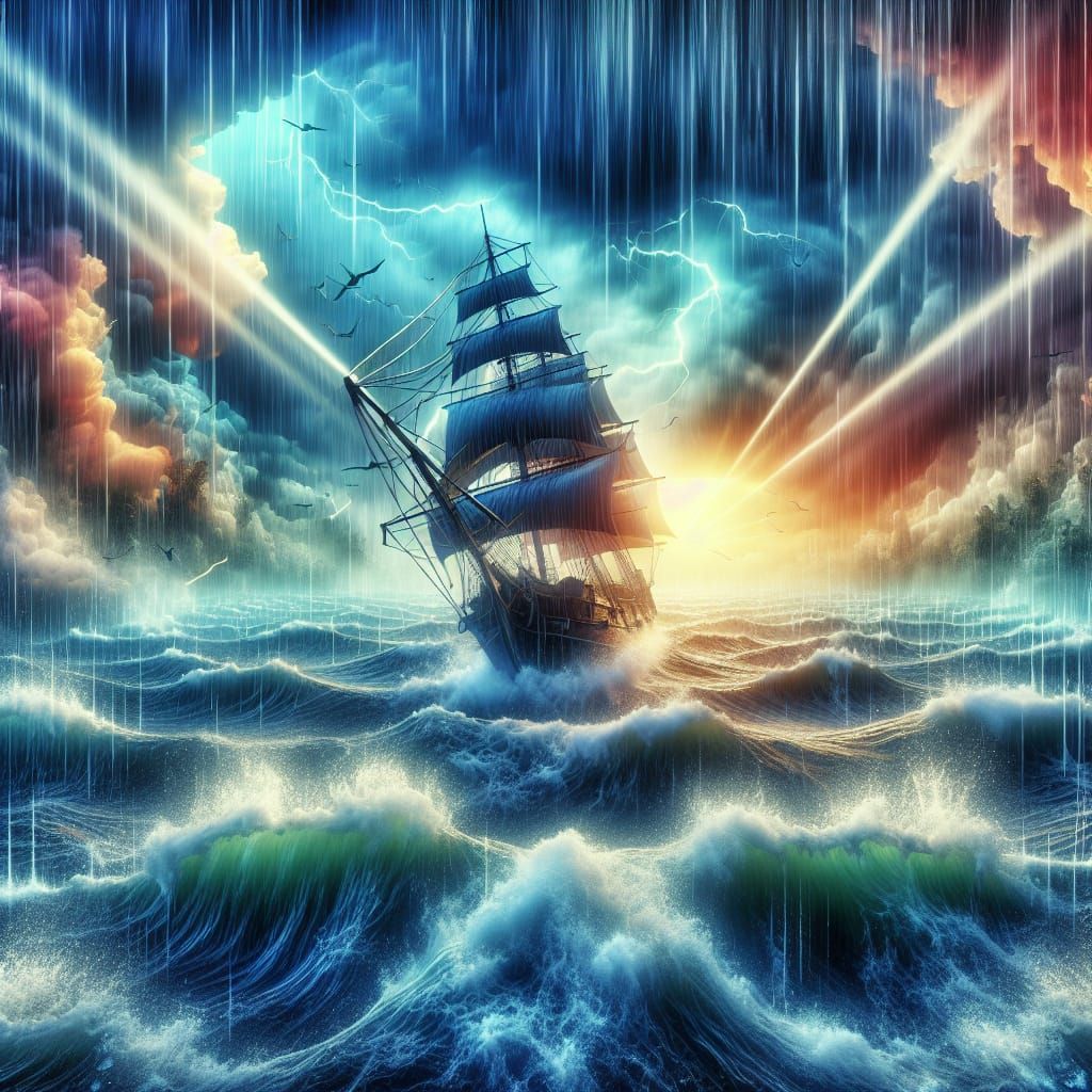 Ship Sails Through Storm: 3D Digital Art