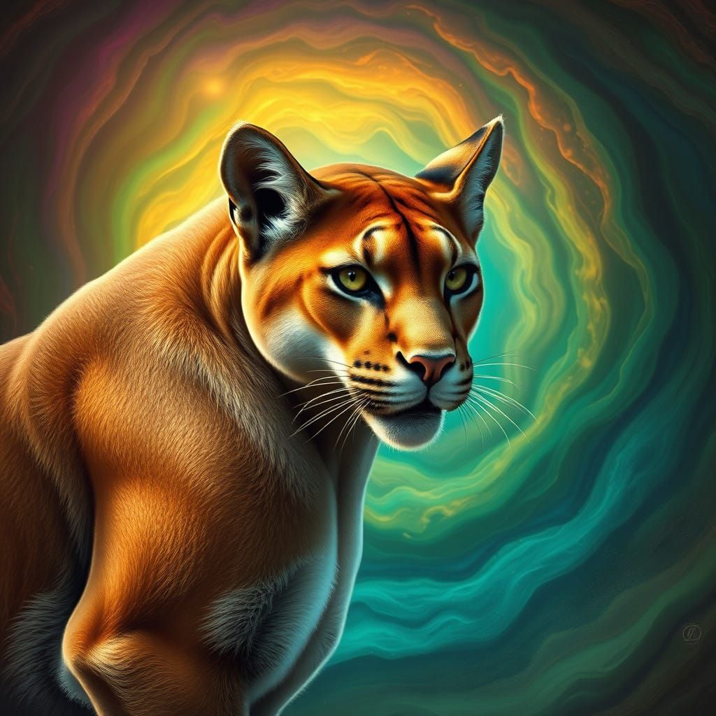 Regal Puma in Vibrant, Hyperrealistic Mosaic Style