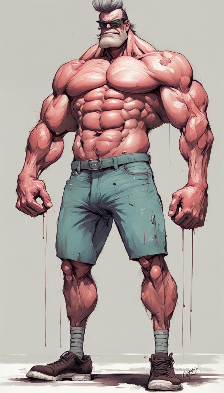 Realistic Inkpunk Muscle Man Concept Art