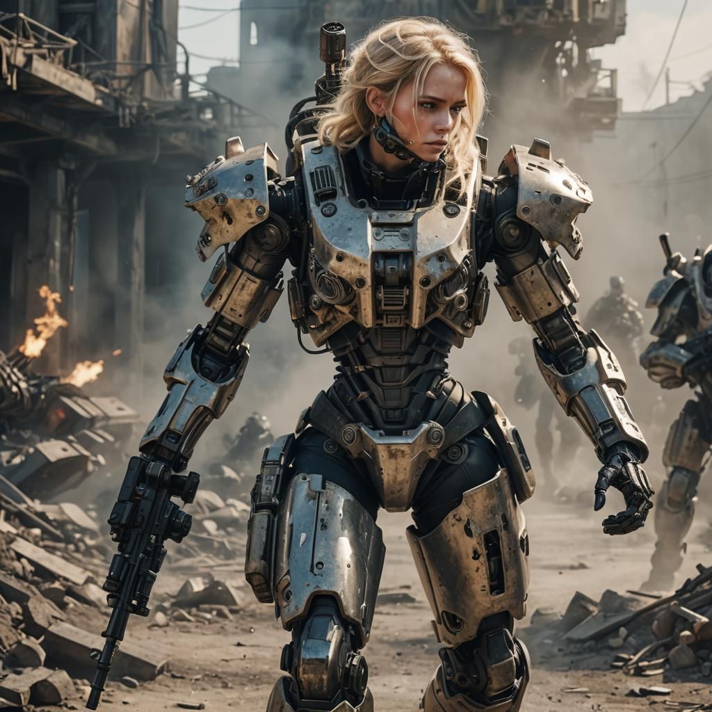 Futuristic Soldier with Combat Robot in Fallout Style