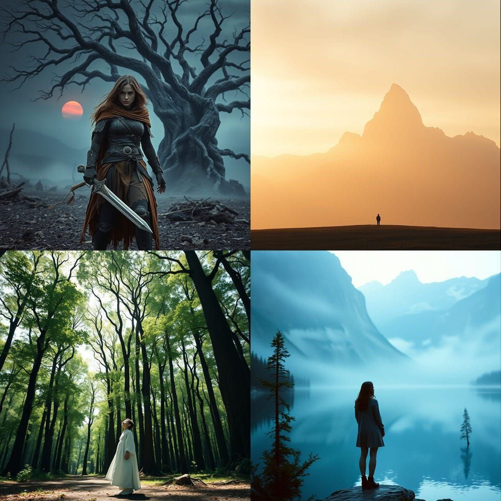 Powerful Gorilla King Stands on Mountain Peak, Holding Glowi...