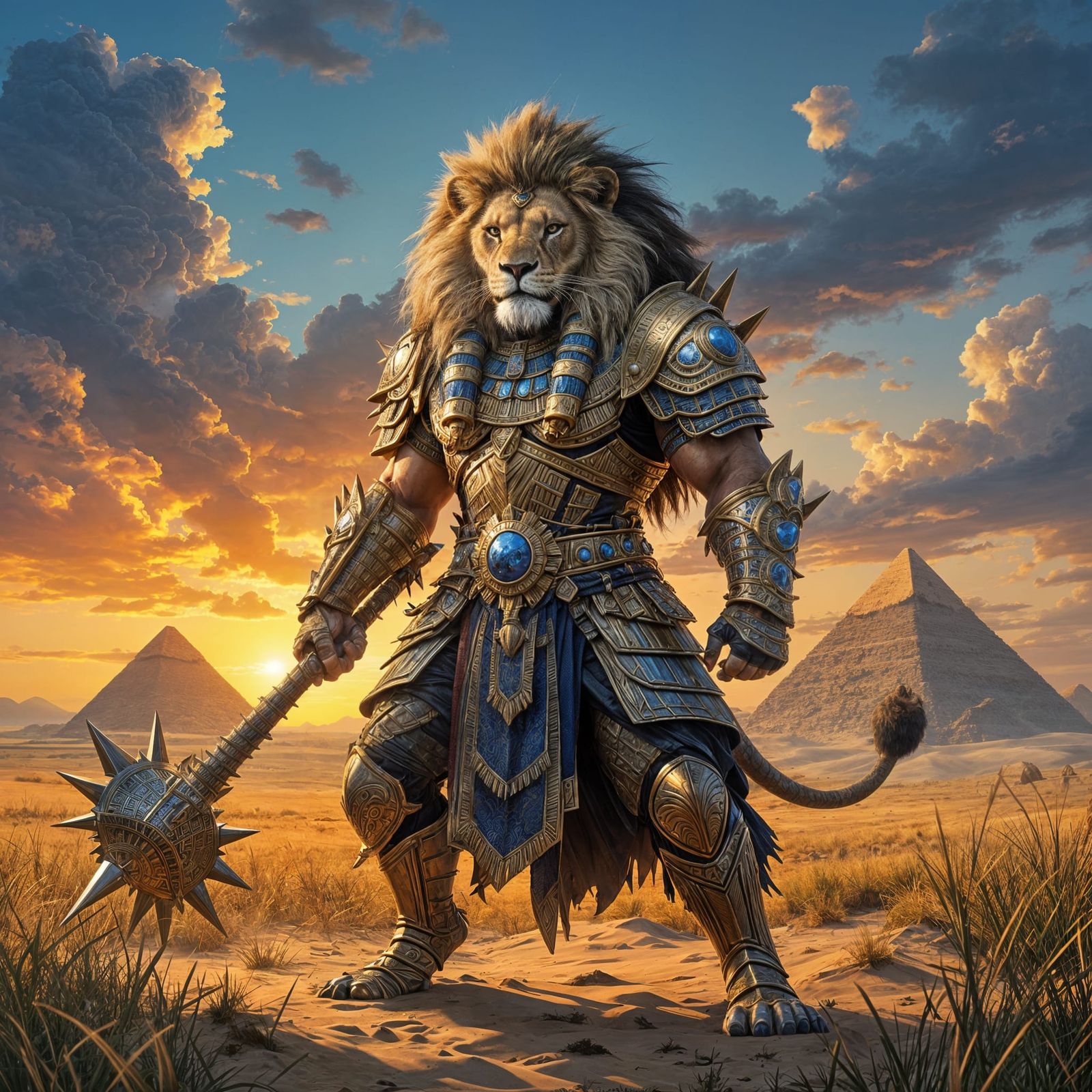 Lion Warrior in Egyptian Armor on Serengeti