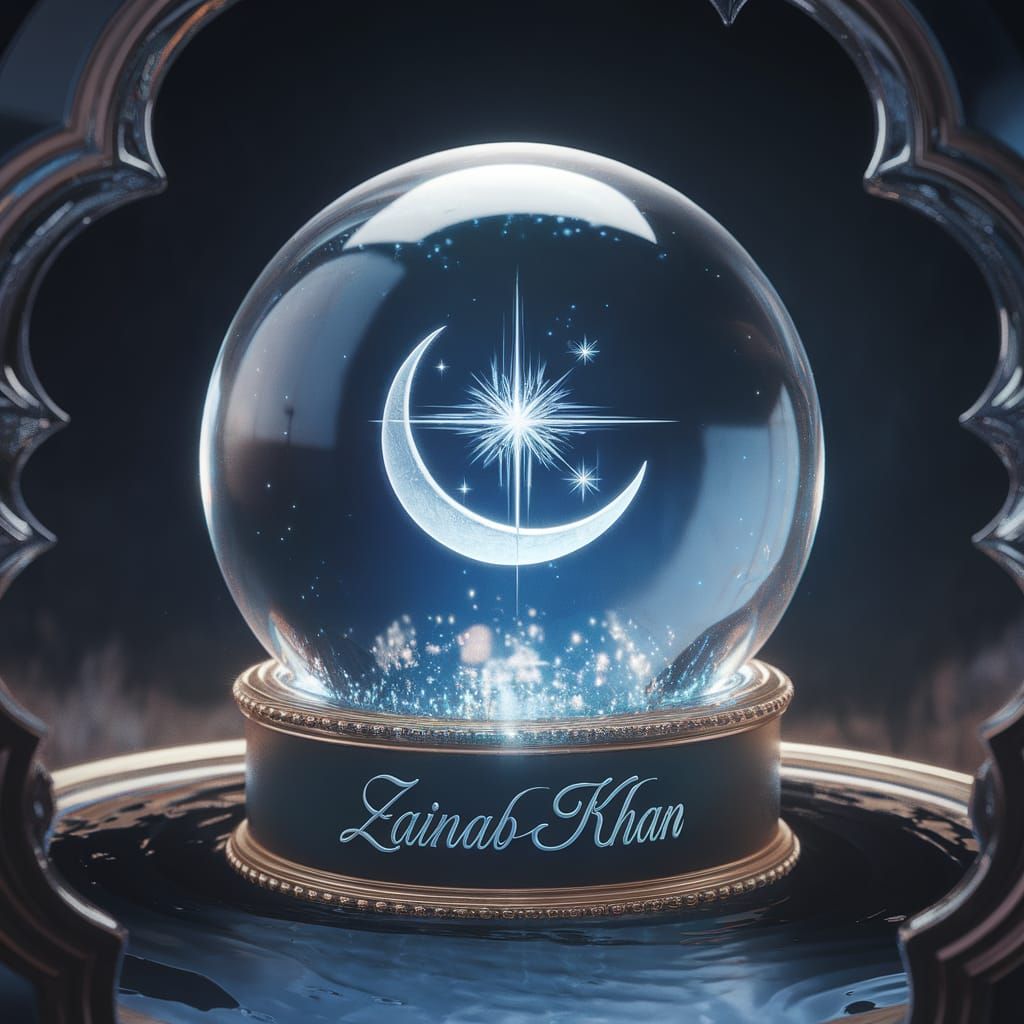Crystal Ball with Moon and Stars in Blue Glow