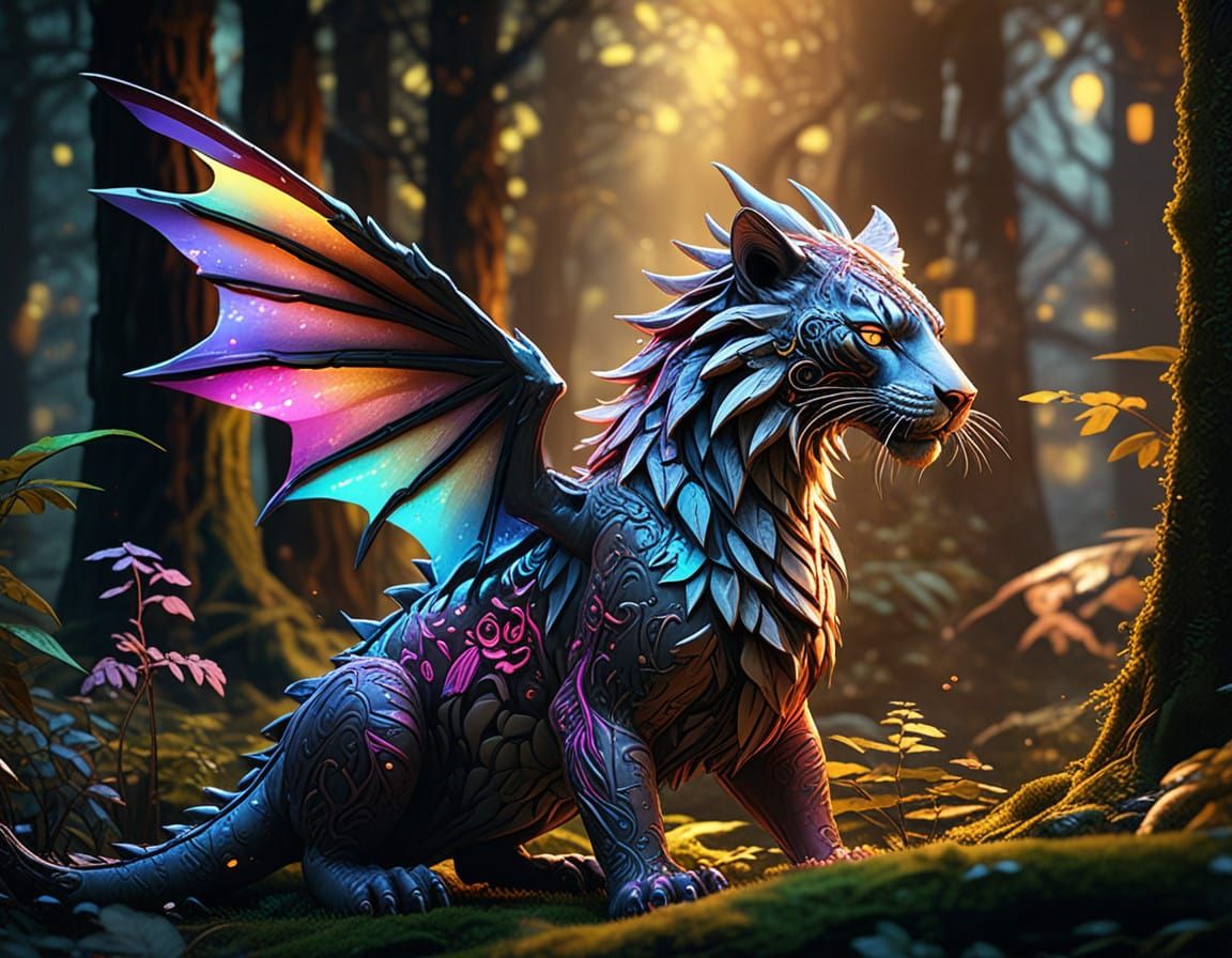 Majestic Dragon Tiger in a Fantastical Forest