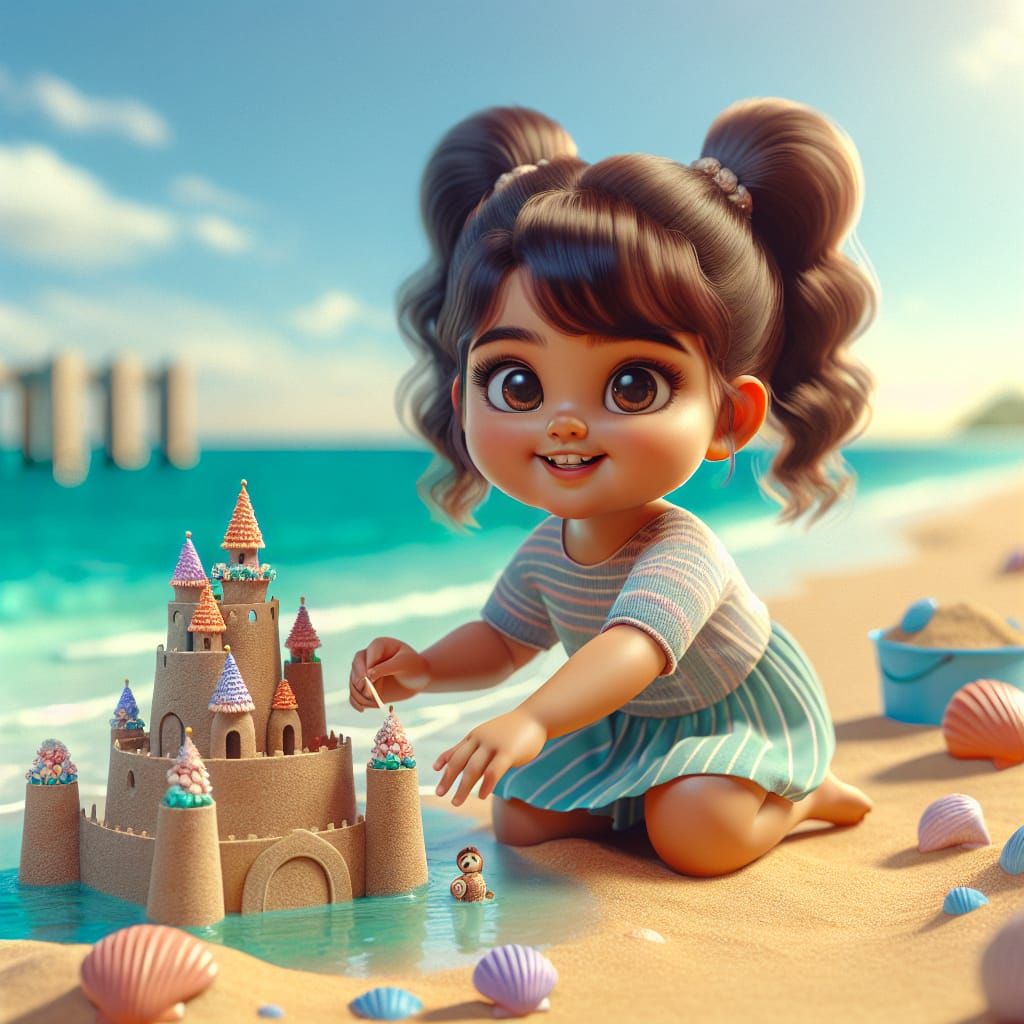 Disney Pixar style 3D adorable little girl with hair in pigt...