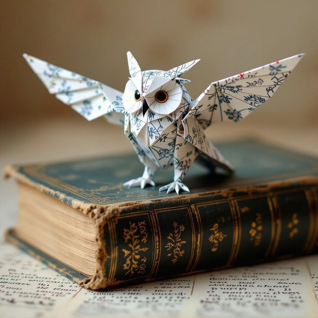 Magical Artist Folds Origami Owls on Antique Book