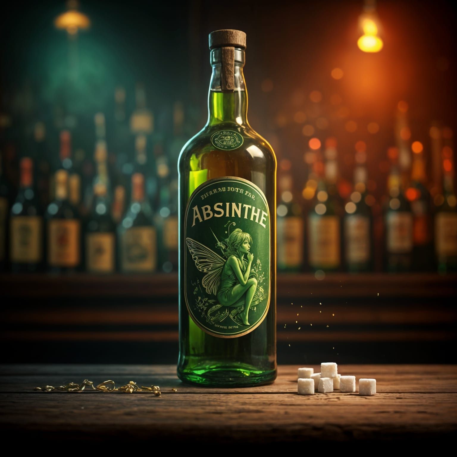 Green Fairy Absinthe Bottle in Hyperrealistic Style