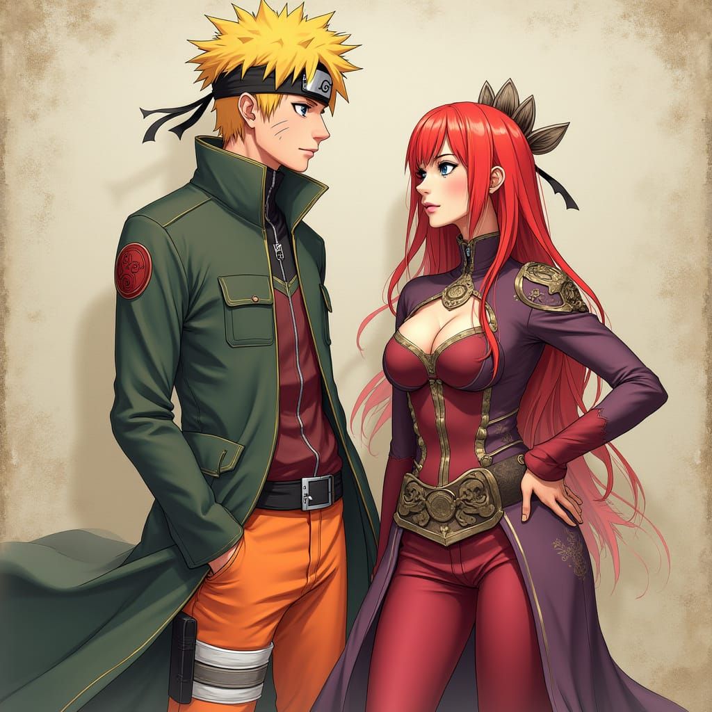 Naruto and Rias Gremory in Anime Style
