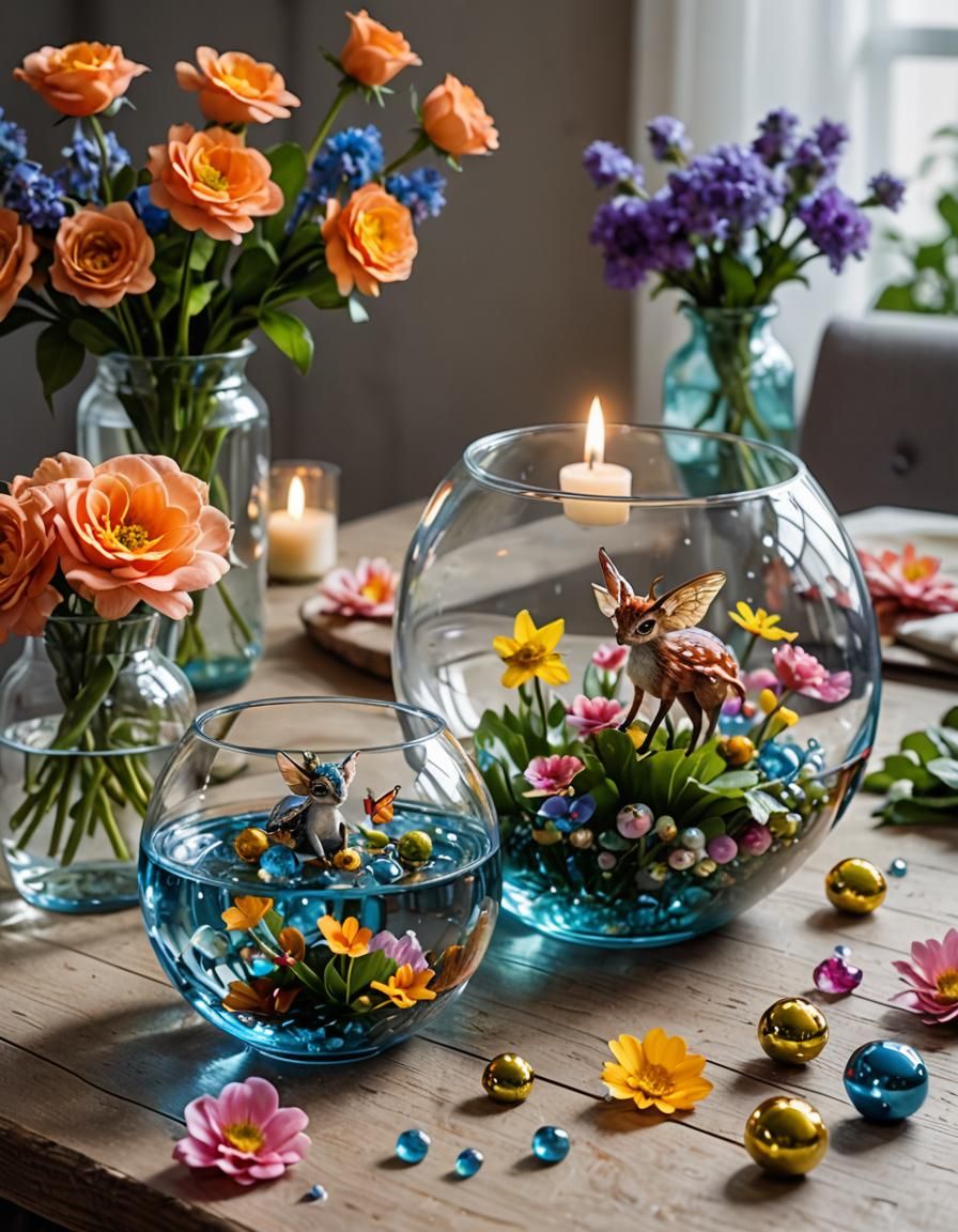 Magical Glass Orb with Flowers and Fairy