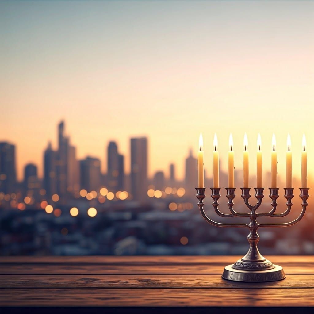 Serene Cityscape with Hanukkiah: A Digital Matte Painting