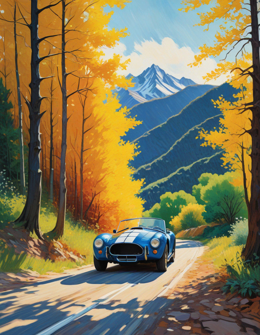 Vibrant Impressionist Masterpiece: Shelby Cobra on Winding M...
