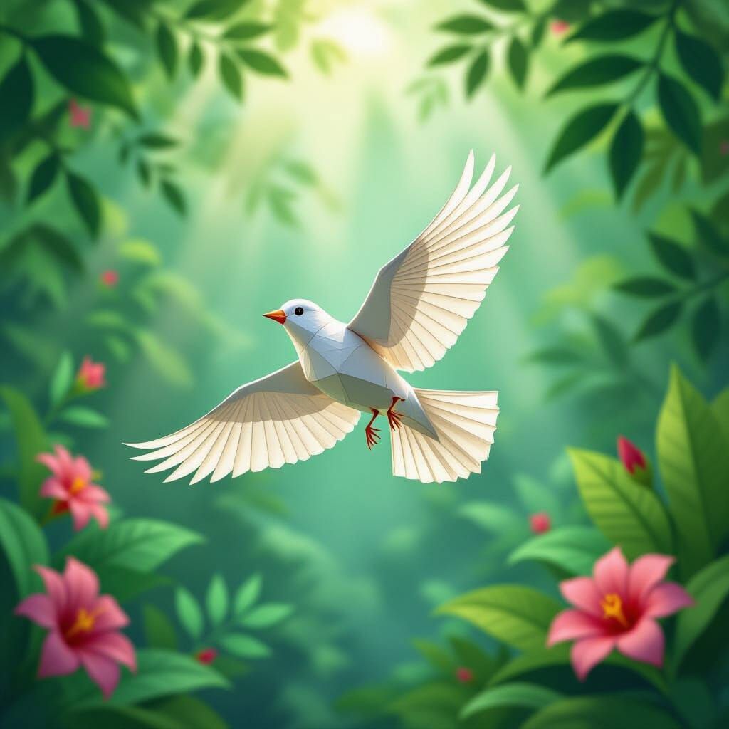 Origami Sparrow Soars Through Lush Jungle
