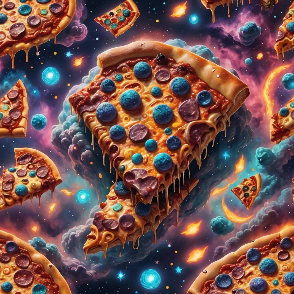 Pizza Monster in Space: A Cosmic Astral Illustration